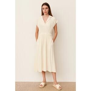 Melloday Motched Collar Ivory Dress Medium Minimalism Linen Blend Quite Luxury